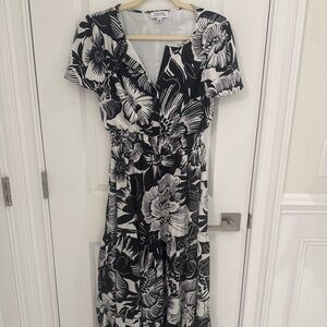 Tahari black and white floral maxi dress